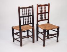MATCHED SET OF SIX NINETEENTH CENTURY ELM AND FRUITWOOD SPINDLE BACKED SINGLE DINING CHAIRS, each