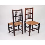 MATCHED SET OF SIX NINETEENTH CENTURY ELM AND FRUITWOOD SPINDLE BACKED SINGLE DINING CHAIRS, each