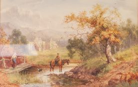 MURRAY (Twentieth Century) WATERCOLOUR Victorian style landscape with figures and Abby ruins