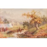MURRAY (Twentieth Century) WATERCOLOUR Victorian style landscape with figures and Abby ruins