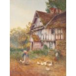 OLIVER BAKER WATERCOLOUR DRAWING 'A Herefordshire Farmhouse' Signed lower left, artist's label verso