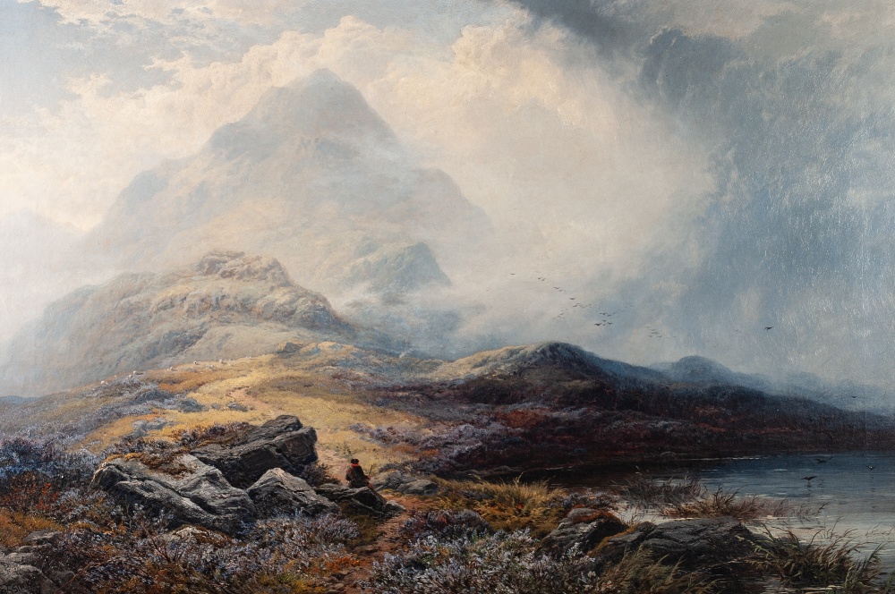 GEORGE BLACKIE STICKS (1843-1938) OIL PAINTING ON CANVAS 'Grampian Hills - Storm Clearing off'