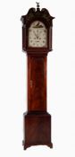 GEORGE III MAHOGANY LONGCASE CLOCK SIGNED TROTTER, JEDBURGH, the 12" painted dial with subsidiary