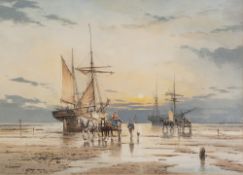 JOHN L. CHAPMAN (b. 1946) WATERCOLOUR 'Collecting the catch' Signed 13 1/4" x 18 1/2" (33.5cm x