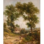 BRITISH SCHOOL (19th CENTURY) OIL PAINTING ON CANVAS Landscape with sheep Indistinctly signed and