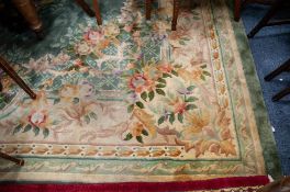 LARGE HEAVILY QUALITY WASHED CHINESE CARPET, of Aubusson design with large oval cream and floral