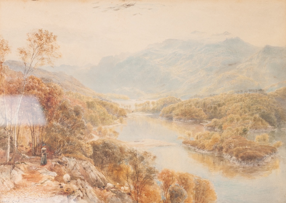 EBENEZER WAKE COOK (1843-1926) WATERCOLOUR A highland river landscape Signed lower left 9 3/4" x