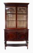 GOOD QUALITY EARLY TWENTIETH CENTURY SHERATON REVIVAL CARVED DARK MAHOGANY LARGE DISPLAY CABINET,