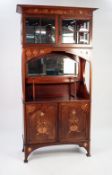 EARLY TWENTIETH CENTURY INLAID MAHOGANY ARTS AND CRAFTS SIDE CABINET, the moulded cornice above a