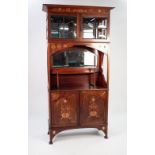 EARLY TWENTIETH CENTURY INLAID MAHOGANY ARTS AND CRAFTS SIDE CABINET, the moulded cornice above a