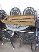 METAL PAINTED GARDEN TABLE, AND FOUR MATCHING SINGLE GARDEN CHAIRS (5)