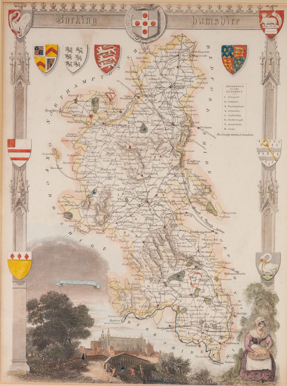 ANTIQUE HAND COLOURED MAP OF MONMOUTHSHIRE BY JOHN CARY, 10 ¼" x 8 ¼" (26cm x 21cm) AND EIGHT - Image 7 of 9