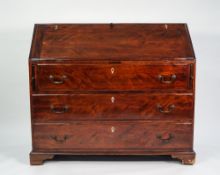 A GEORGE III MAHOGANY STAINED FRUITWOOD LARGE BUREAU, of typical form, the interior simply fitted