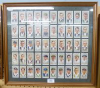 A FRAMED SET OF 50 JOHN PLAYERS CRICKETERS OF 1934 CIGARETTE CARDS