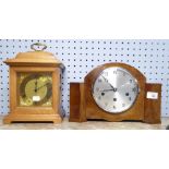 AN ART DECO MANTEL CLOCK IN ARCHITECTURAL CASE WITH SILVERED DIAL AND A MODERN SEIKO CARRIAGE MANTEL