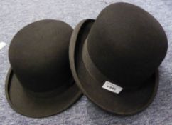 CHRISTY'S, LONDON, GENTLEMAN'S BLACK BOWLER HAT, AND ANOTHER, LABELLED BUCKLEY AND PROCKTER LTD.