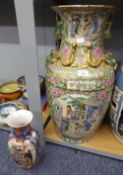 A LARGE MODERN CHINESE FLOOR VASE, HEAVILY DECORATED IN ENAMEL WITH FIGURES, FLOWERS HAVING DRAGON