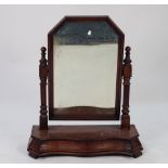 NINETEENTH CENTURY FIGURED MAHOGANY LARGE TOILET MIRROR, the oblong plate with canted top corners,