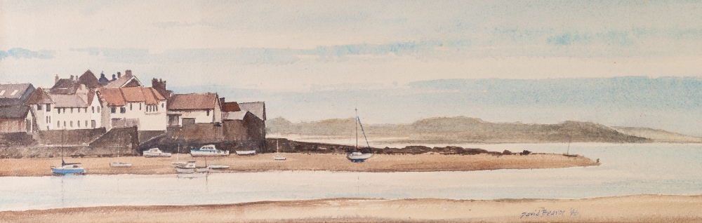 DAVID BEAVER WATERCOLOUR DRAWING TIDE OUT AT 'APPLEDORE' , KENT SIGNED AND DATED '46 6 1/2" X 20 1/ - Image 2 of 2