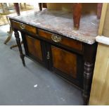 A TWO DOOR WALNUTWOOD WOOD WASHSTAND WITH MARBLE TOP (marble top)