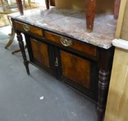 A TWO DOOR WALNUTWOOD WOOD WASHSTAND WITH MARBLE TOP (marble top)