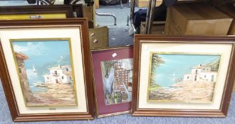 M. McTOSH WATERCOLOUR HARBOUR SCENE AND TWELVE PRINTS VARIOUS