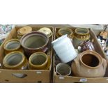 A SELECTION OF EARTHENWARE POTS, SOME WITH LIDS AND A POT HOT WATER BOTTLE ETC... (20)