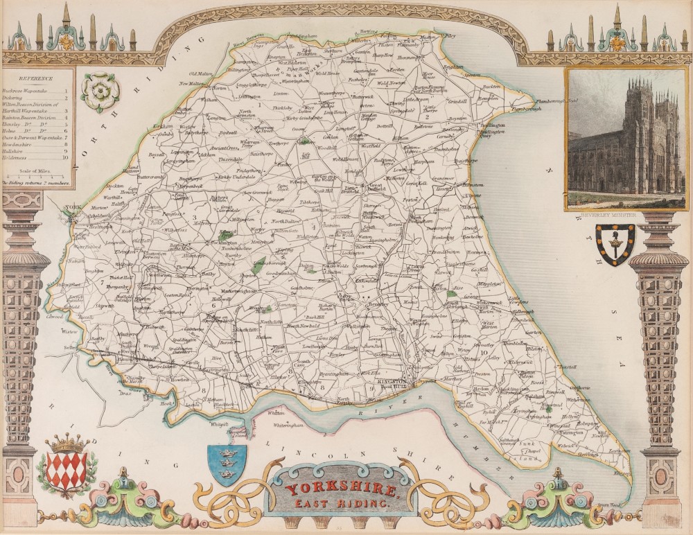 ANTIQUE HAND COLOURED MAP OF MONMOUTHSHIRE BY JOHN CARY, 10 ¼" x 8 ¼" (26cm x 21cm) AND EIGHT