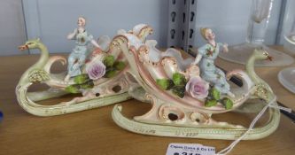 A PAIR OF EARLY 1900's GERMAN BISQUE POSY HOLDERS