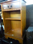 A MAHOGANY SMALL OPEN BOOKCASE WITH DRAWER ABOVE