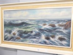 AN OIL PAINTING, ROUGH SEASCAPE AN ORIENTAL CORK PICTURE, UNFRAMED AND A BURNS NIGHT SCRAP BOOK (3)