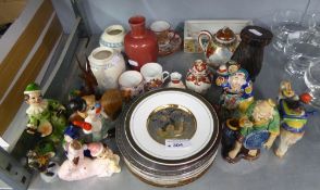 MIXED LOT TO INCLUDE; JAPANESE NOVELTY POTTERY MUSTARD RECEIVER AND COVER, THREE FIGURAL CLOWNS, 3