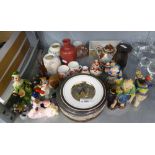 MIXED LOT TO INCLUDE; JAPANESE NOVELTY POTTERY MUSTARD RECEIVER AND COVER, THREE FIGURAL CLOWNS, 3