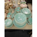 A POOLE POTTERY DINNER SERVICE FOR SIX PERSONS, PALE GREEN, APPROX 50 PIECES