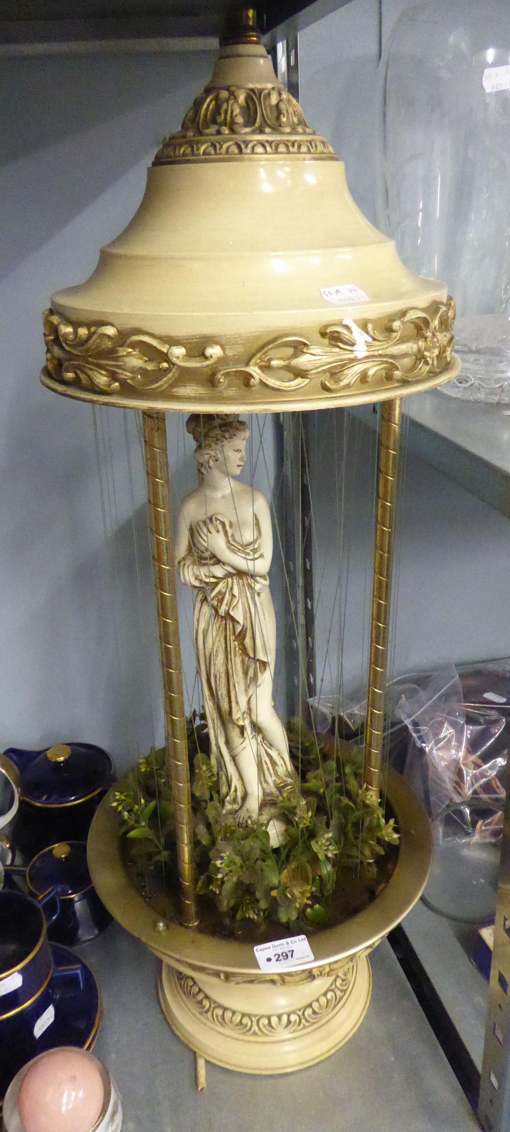 A LARGE DECORATIVE NOVELTY ELECTRIC TABLE LAMP IN THE FORM OF A CLASSICAL FEMALE FIGURE STANDING