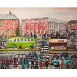 P. WORRALL ARTIST SIGNED LIMITED EDITION COLOUR PRINT Busy Salford street scene with figures and