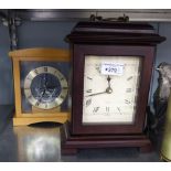 A MAHOGANY BRACKET CLOCK WITH BRASS CARRYING HANDLE AND ANOTHER VARIOUS