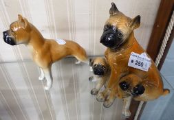 SYLVAC POTTERY MODEL OF A BULL MASTIFF AND POTTERY GROUP OF A DOG AND TWO PUPPIES