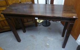 AN ORIENTAL EBONY NARROW OBLONG SIDE TABLE OR SMALL CUPBOARD WITH TWO GLAZED DOORS