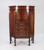 GOOD QUALITY GEORGE III STYLE INLAID AND CROSSBANDED FIGURED MAHOGANY INVERTED BREAKFRONTED LADIES