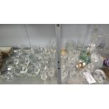 A QUANTITY OF DRINKING GLASSES AND A GLASS DECANTER