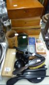 MINOR COLLECTABLE'S TO INCLUDE; FOUR VARIOUS BOXES, EBONY DRESSING TABLE WARES, CARD GAMES, DOMINOES