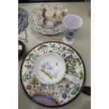 MOUSTERS, FRENCH FAIENCE WARES TO INCLUDE; 8 CRESTED WARES, SET OF SIX PLASTIC RINGS ETCHED WITH