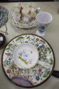 MOUSTERS, FRENCH FAIENCE WARES TO INCLUDE; 8 CRESTED WARES, SET OF SIX PLASTIC RINGS ETCHED WITH