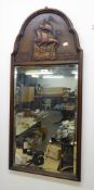 AN OAK FRAMED MIRROR, HAVING CARVED SHIP DECORATION TO THE TOP PANEL