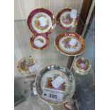 A SMALL COLLECTION OF LIMOGES MINIATURES TO INCLUDE; A GRADUATED TRIO OF PLATES AND OTHERS
