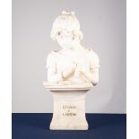 'STUDIO E LAVORO' WHITE MARBLE BUST OF A YOUNG GIRL, modelled holding needleworrk and reading from