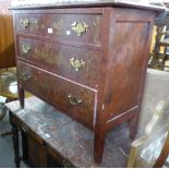 A SMALL CHEST OF THREE DRAWERS, WITH GILT DECORATION AND A WHITE PAINTED DINNER TROLLEY (2)