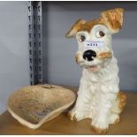 SYLVAC POTTERY MODEL OF A SEATED TERRIER DOG, GIVING A SIDEWAYS GLANCE AND AN ARTHUR WOOD POTTERY