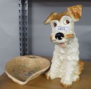 SYLVAC POTTERY MODEL OF A SEATED TERRIER DOG, GIVING A SIDEWAYS GLANCE AND AN ARTHUR WOOD POTTERY